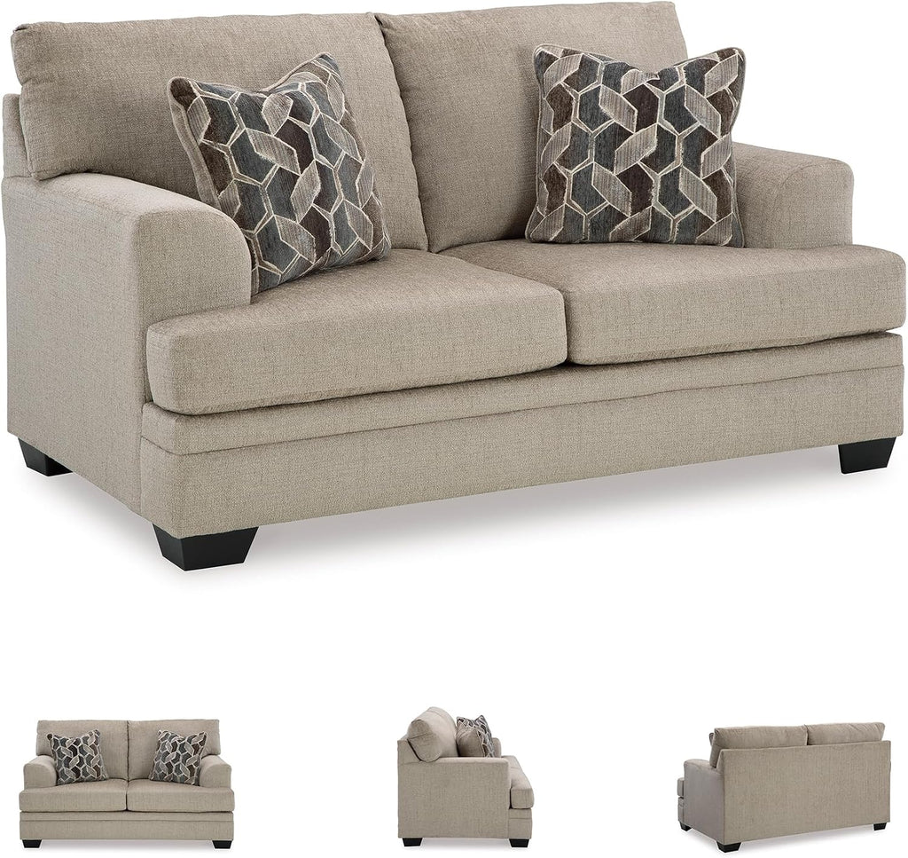Signature Design by Ashley Stonemeade Casual Loveseat with 2 Toss Pillows, Light Brown