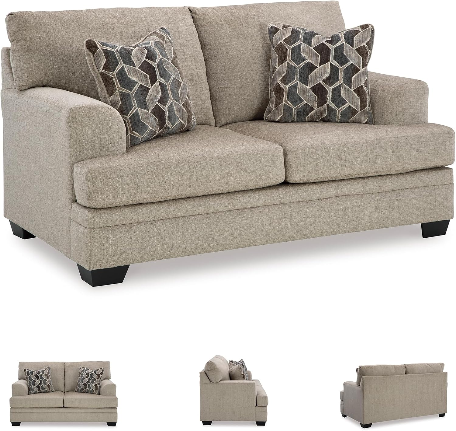 Signature Design by Ashley Stonemeade Casual Loveseat with 2 Toss Pillows, Light Brown