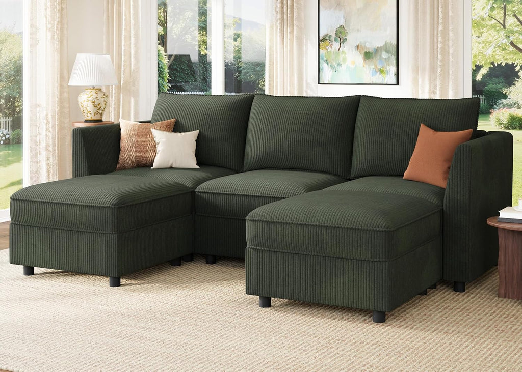 HONBAY Modular Sectional Sofa with Storage U Shaped Sectional Sofa, Convertible Couches for Living Room - Green