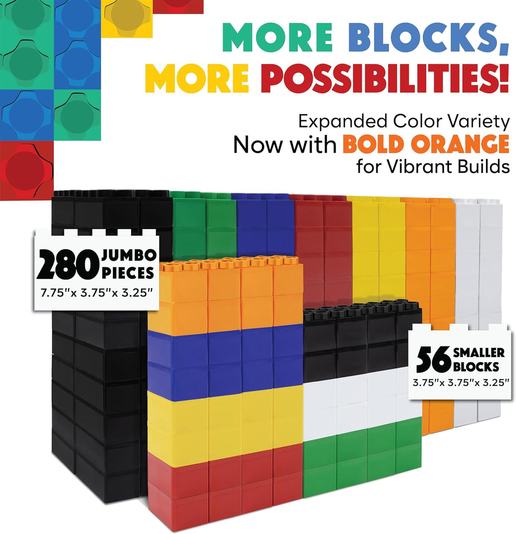 BiggoBlocks Large Building Blocks for Kids Ages 3-8 – 336 Piece Mega Set – Indoor & Outdoor STEM Toy for Boys & Girls