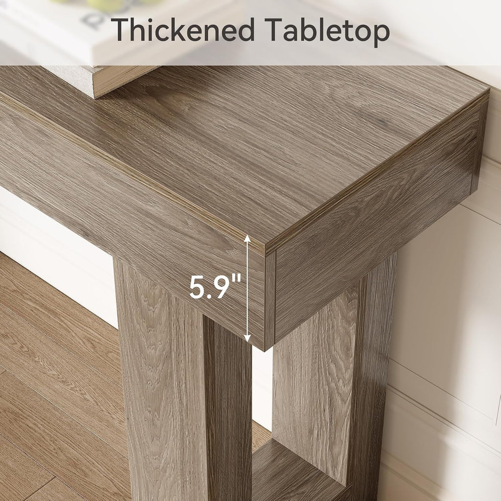 LITTLE TREE 63-Inch Long Console Tables for Entryway, Large Sofa Table Behind Couch, Grey Wooden Entry Foyer Hallway Table, Industrial Console Sofa Tables for Living Room