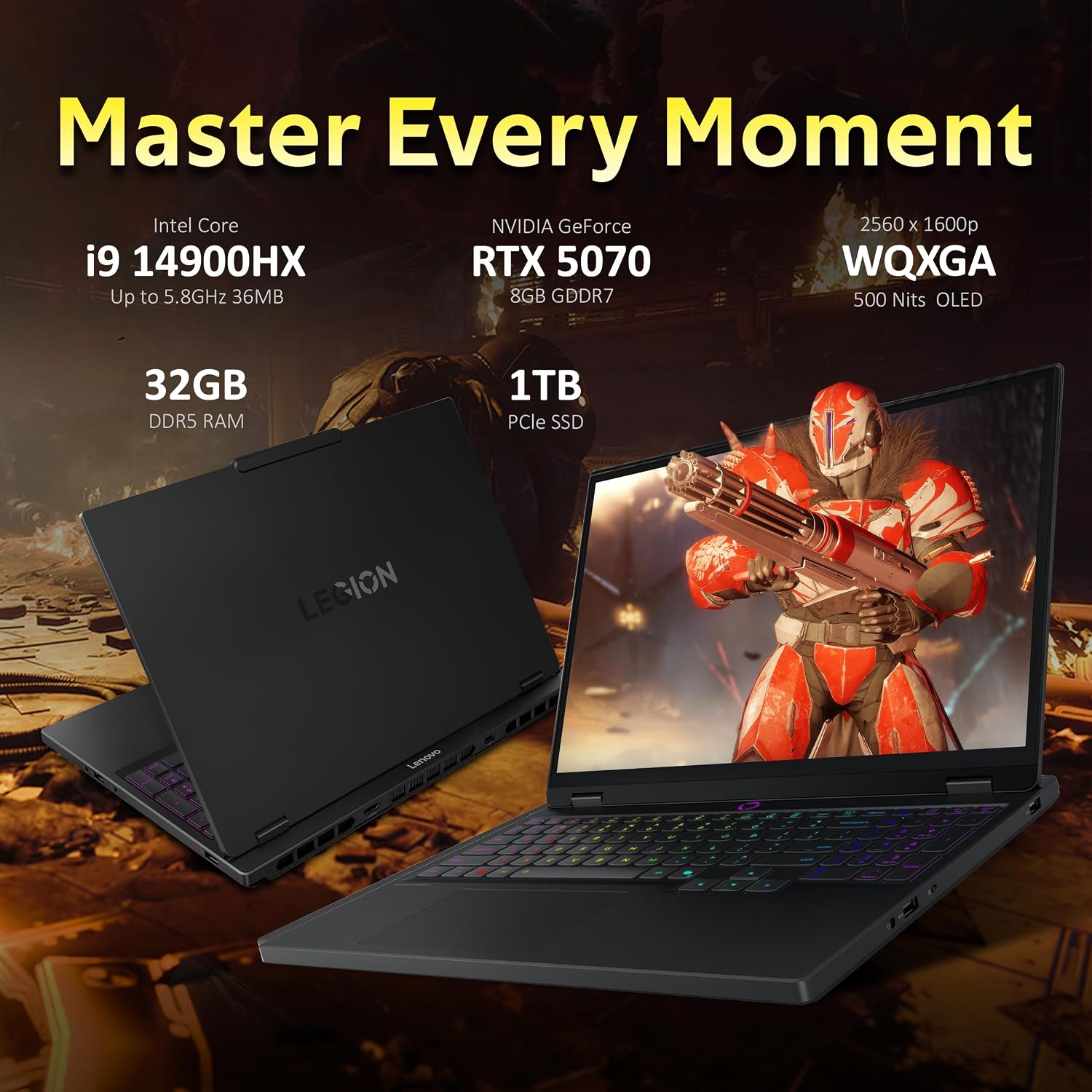 Lenovo Legion 5 15.1' WQXGA OLED 165Hz Gaming Laptop, Intel i9-14900HX, 32GB DDR5, 1TB SSD, NVIDIA GeForce RTX 5070 8GB GDDR7, RGB Backlit Keyboard, Wi-Fi 7, Win 11 Pro, Black, 1TB Docking Station Set