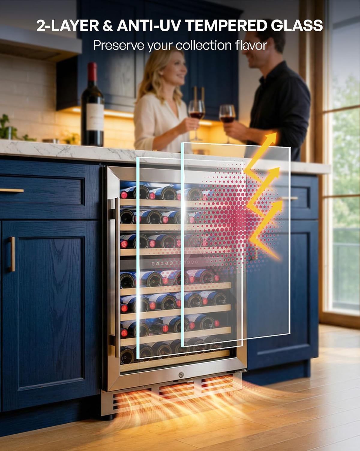 Icyglee 24 inch Wine Fridge Cooler, 54 Bottle Dual Zone Wine Fridge, 40-65°F Built in&Freestanding Under Counter Wine Refrigerator with glass door, Wine Cooler for Home Office, Safety Lock