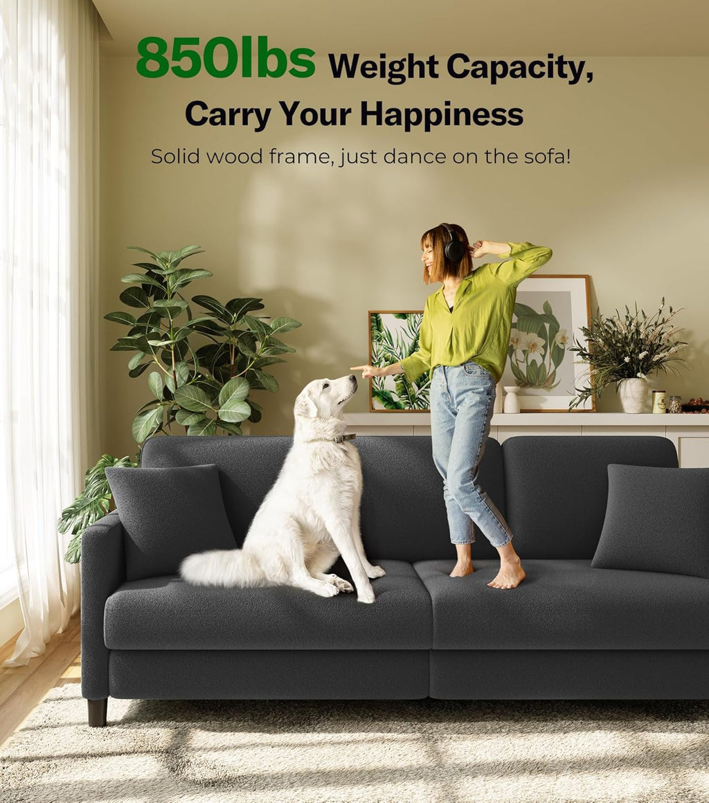Welzona Teddy Sofa Couch, 83' Comfy Couches for Living Room, Classic Grey | 22' Extra Deep Seat, Tool-Free Sofas, All-Wood Loveseat, 2 Pillows Included, 850lbs Load-bearing