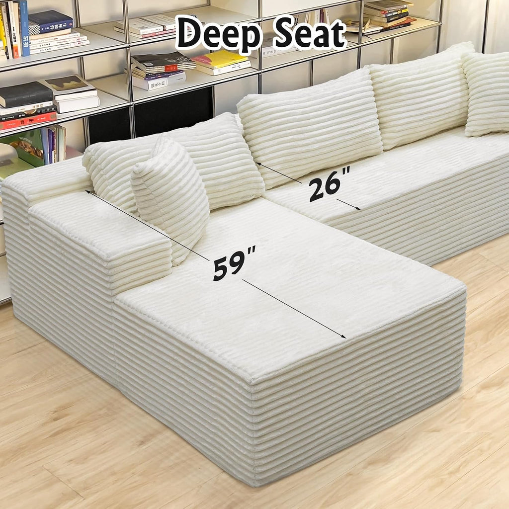 Sectional Couches for Living Room Corduroy Couch, 104' Cloud Boneless Couch with L-Shape Chaise, Modern Modular Sofa, Deep Seat Comfort, No Assembly Required(Plush Corduroy, Right Facing Chaise)