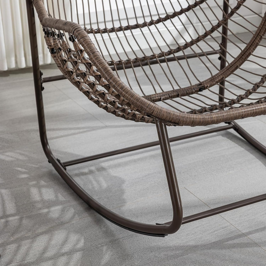 JEEOHEY Papasan Rocking Chairs Outdoor Indoor, Oversized Rattan Rocker Patio Chair with Padded Cushion, Comfy Modern Indoor Egg Chair for Living Room, Bedroom, Porch, Garden, Balcony(Corduroy, White)