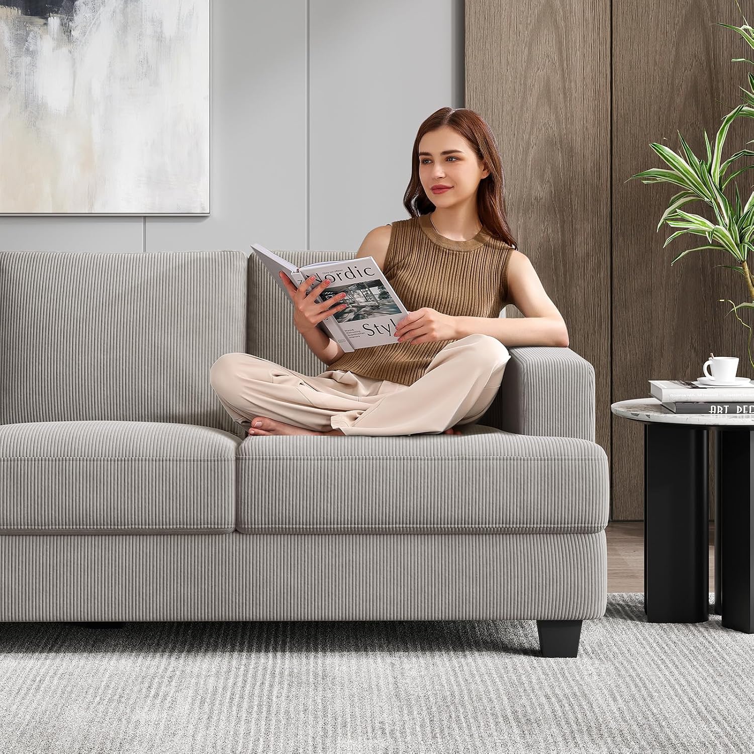 COPIAE 89 Inch Sofa with Extra Deep Seats Oversize, 3 Seater Sofa for Living Room, Modern Couch and Sofa, Comfy Armrests and Seats and Backrests, Easy Installation, Corduroy Fabric Light Grey