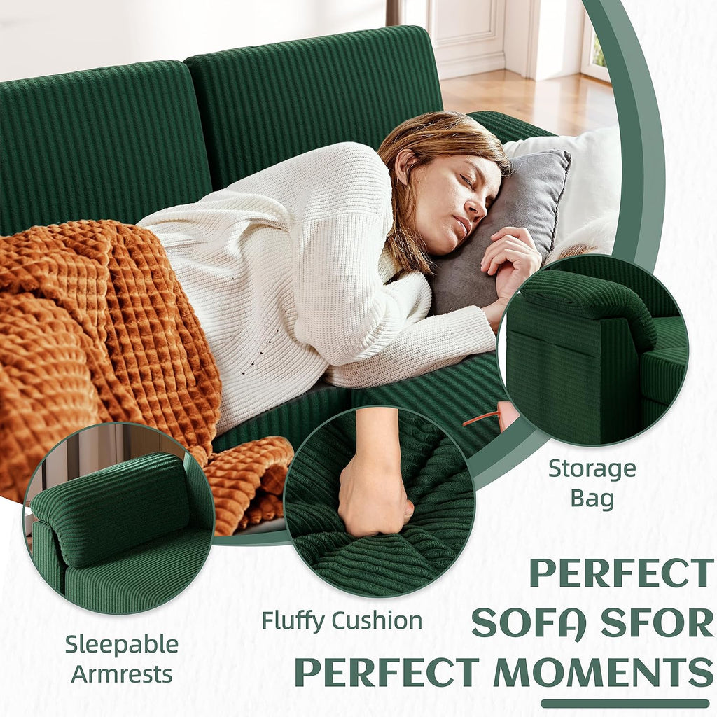 Vongrasig 79' Convertible Sectional Couch Sofa with Storage Ottoman, 3 Seat L Shaped Couch with Side Storage Pockage, Small Couches for Living Room, Apartment and Small Space (Green)