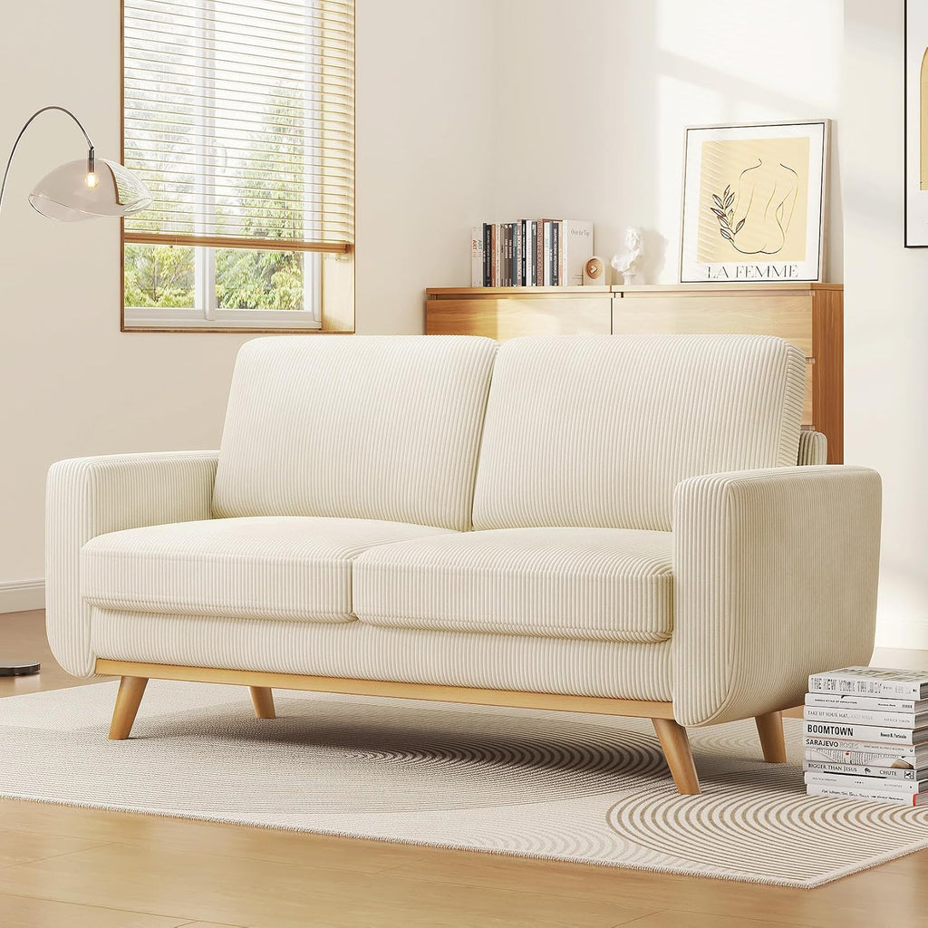 Vesgantti 68' Loveseat Sofa Beige, Comfy Corduroy Couch with Spring Cushion, Modern Sofa with Deep Seat, for Bedroom & Living Room