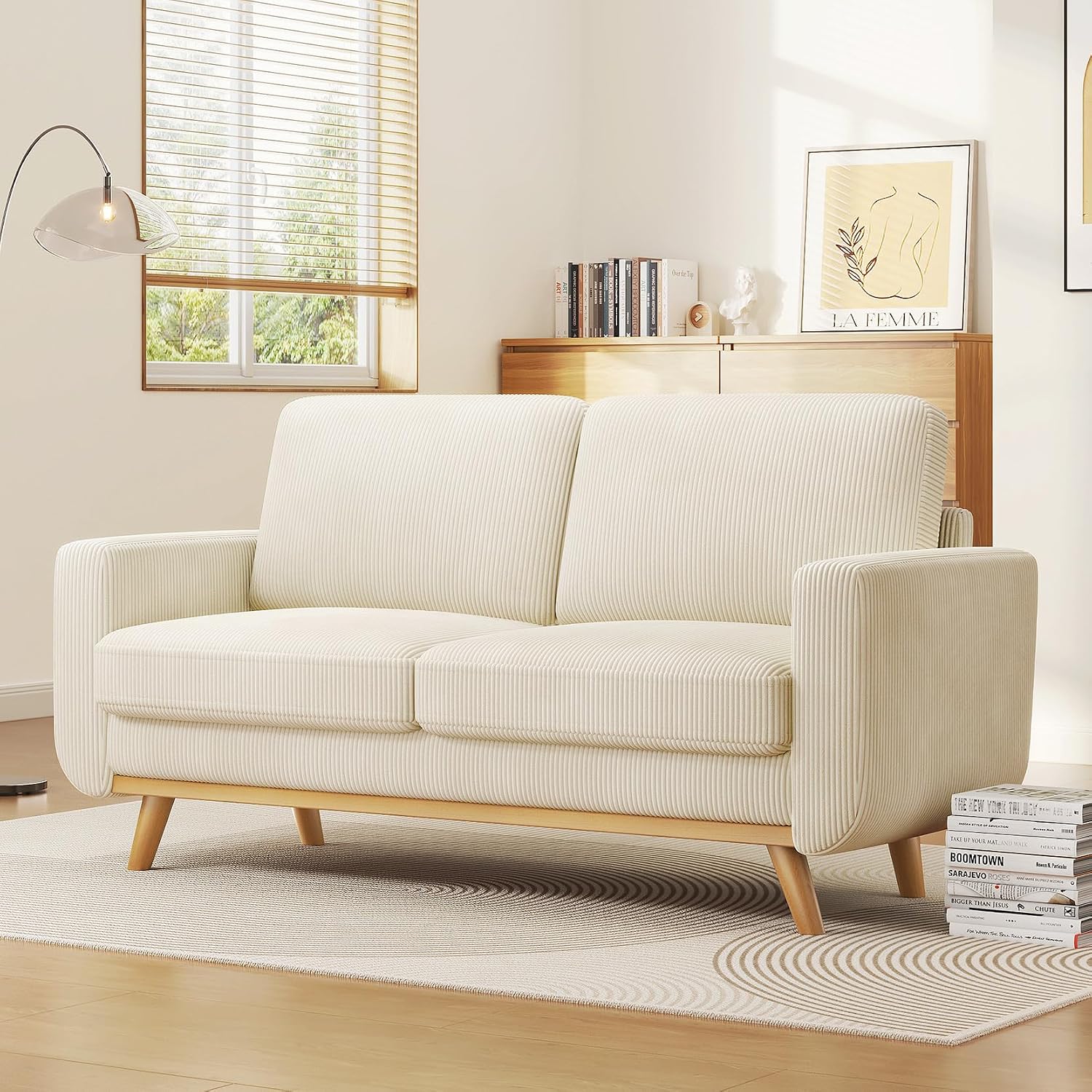 Vesgantti 68' Loveseat Sofa Beige, Comfy Corduroy Couch with Spring Cushion, Modern Sofa with Deep Seat, for Bedroom & Living Room