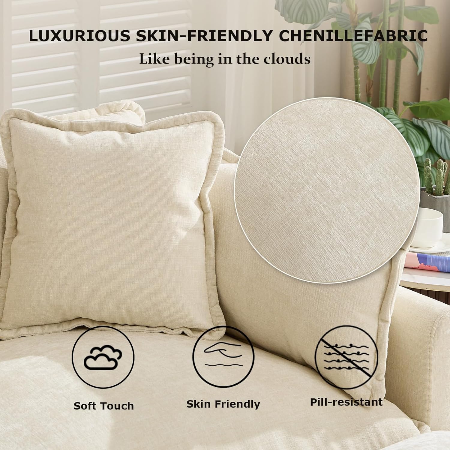 SoarFlash 113.78' Chenille Sectional Sofa, Comfy L Shaped Modular Coush Sofa with Ottoman, Modern 4 Seat Couch Deep Seat Sofa Set for Living Room,Beige