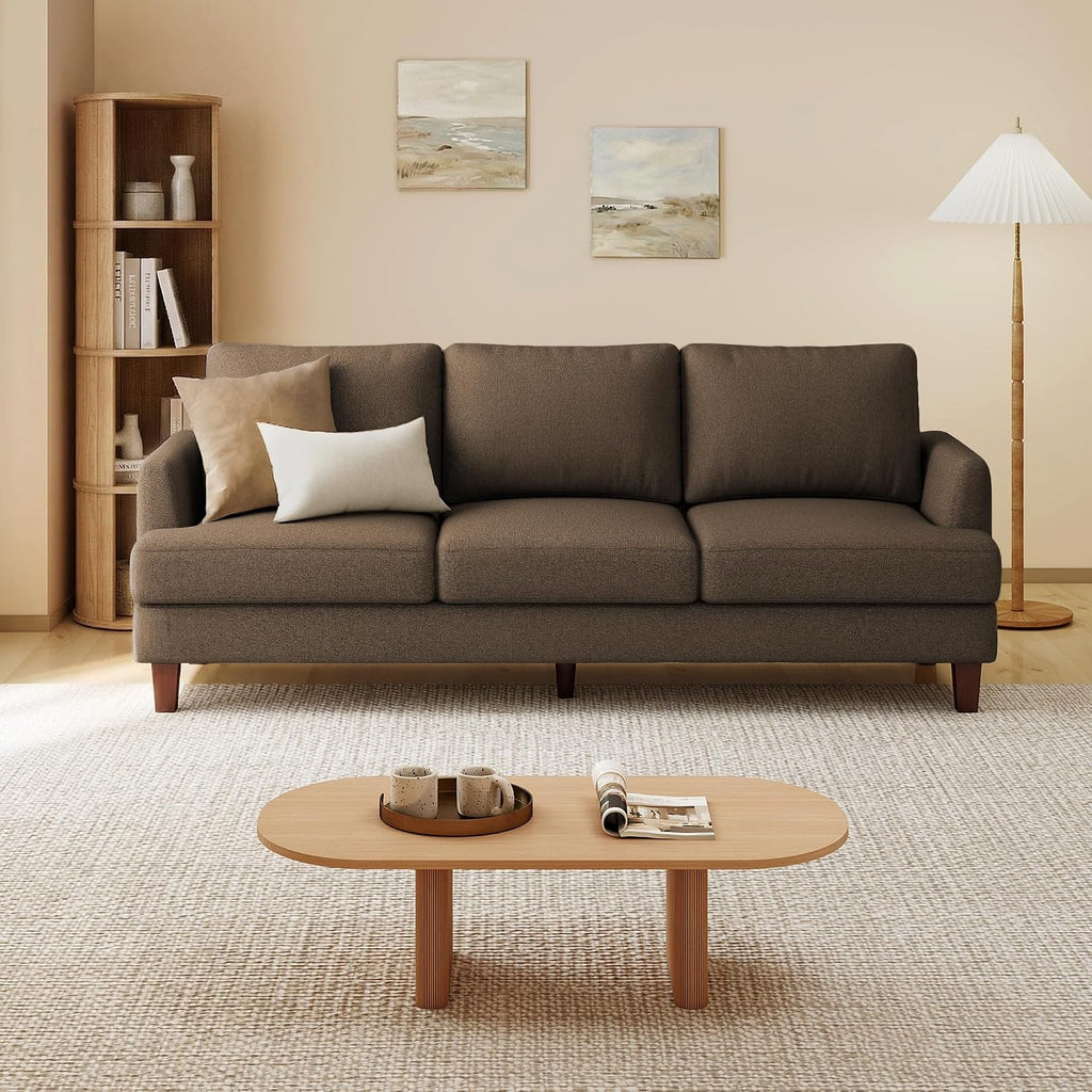 Gericco Mid Century Modern Couches for Living Room, 89' Comfy Brown Couch Sofa with 3-Seater Deep Seats, Upholstered Sofas for Living Room, Office Apartment, Bedroom