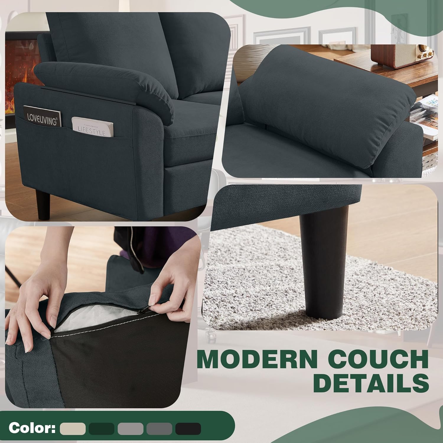 80' Convertible Sectional Sofa, Small L Shaped 3 Seat Couch with Reversible Storage Chaise, Modern Polyester Fabric Sofa Couches for Living Room, Apartment and Small Space, Dark Grey
