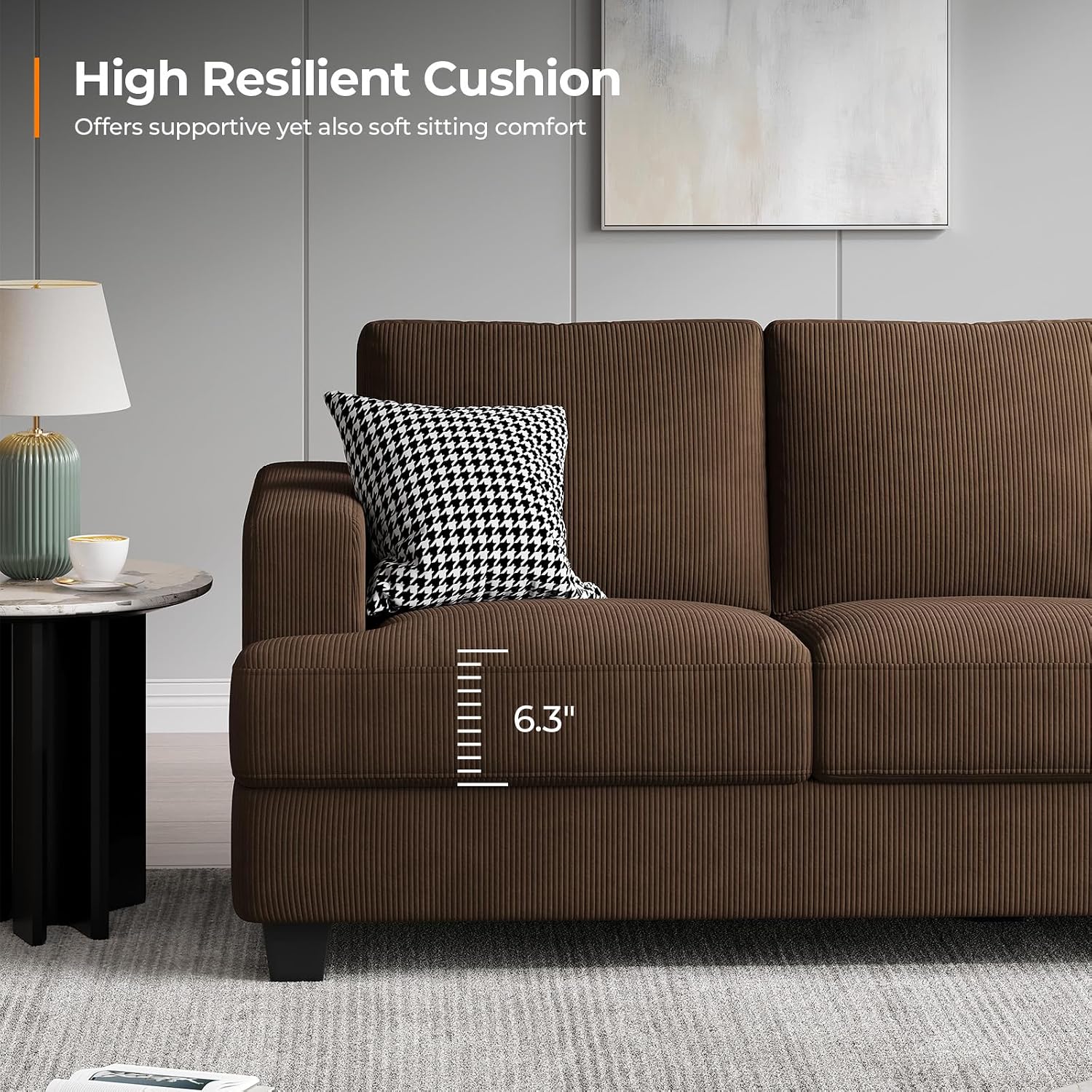 COPIAE 89 Inch Sofa with Extra Deep Seats Oversize, 3 Seater Sofa for Living Room, Modern Couch and Sofa, Comfy Armrests and Seats and Backrests, Easy Installation, Corduroy Fabric Brown