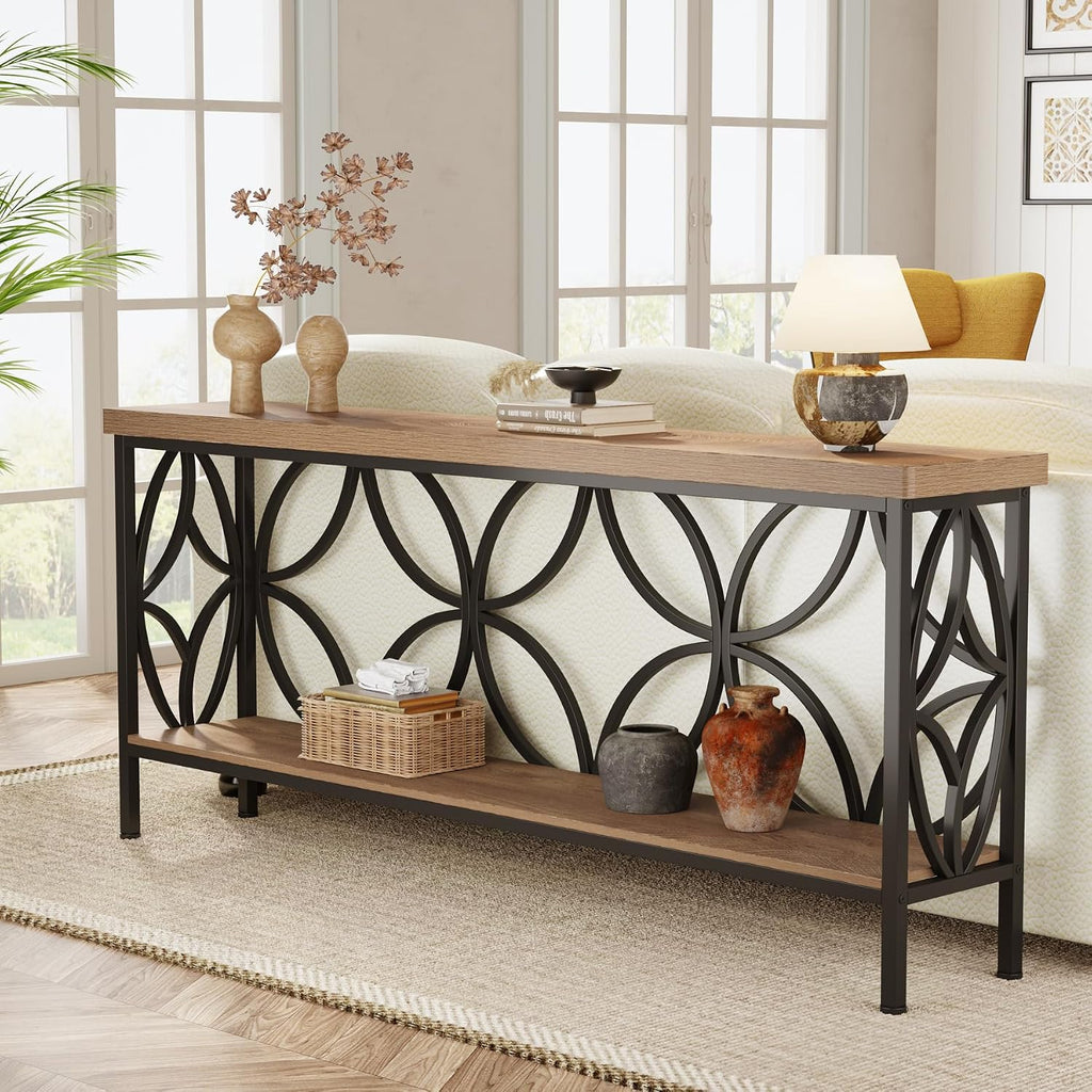 Tribesigns 70.9-Inch Narrow Sofa Table, FarmhouseLong Sofa Table Behind Couch, Entry Console Table with Storage for Entryway, Living Room, Foyer, Unique Design, Oak