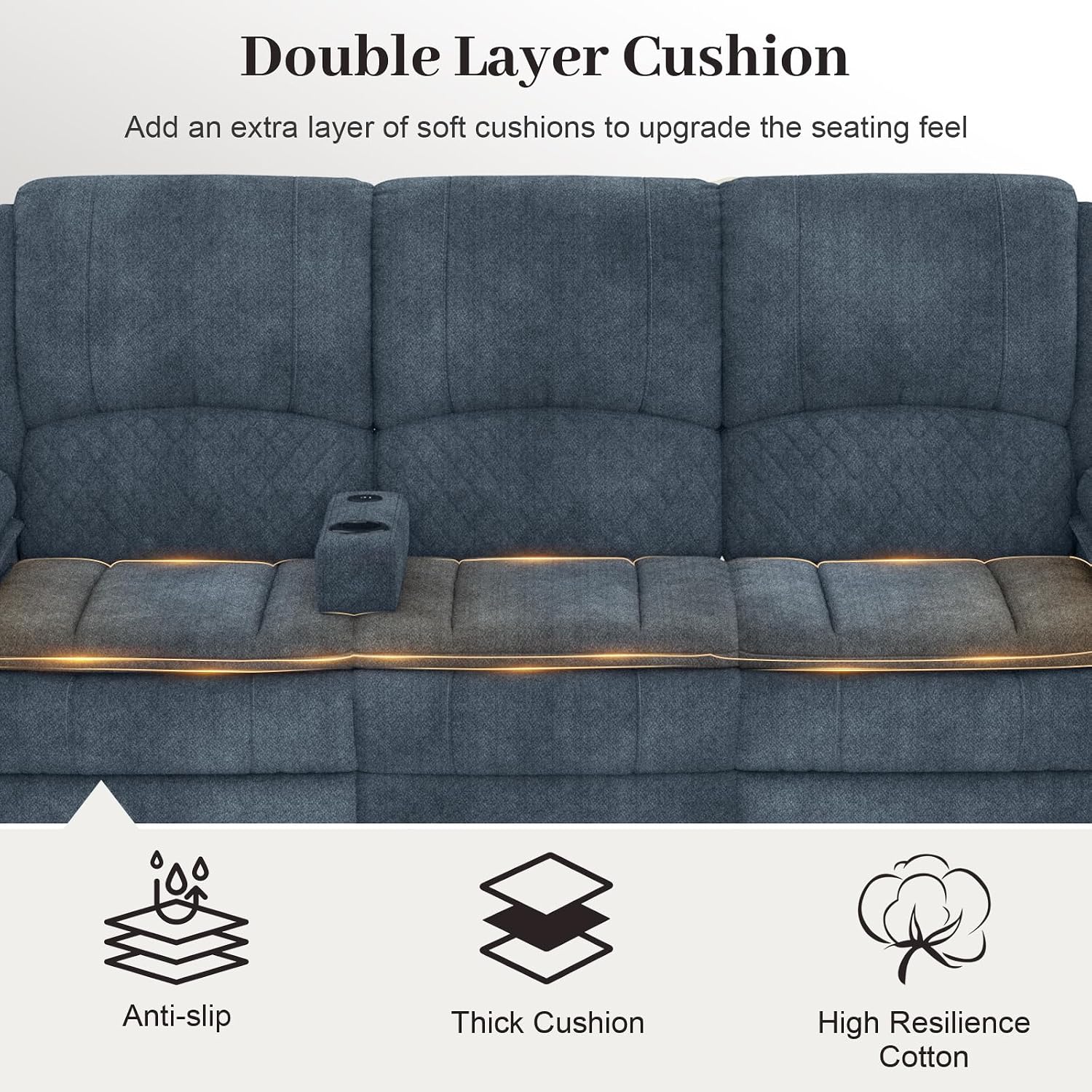 Yolsali 3-Seater Recliner Sofa, Manual Reclining Couch with Multi-Functional Middle Seat, Reclining Sofa for Living Room with Hidden Storage Space, Cup Holders, and Removable Console
