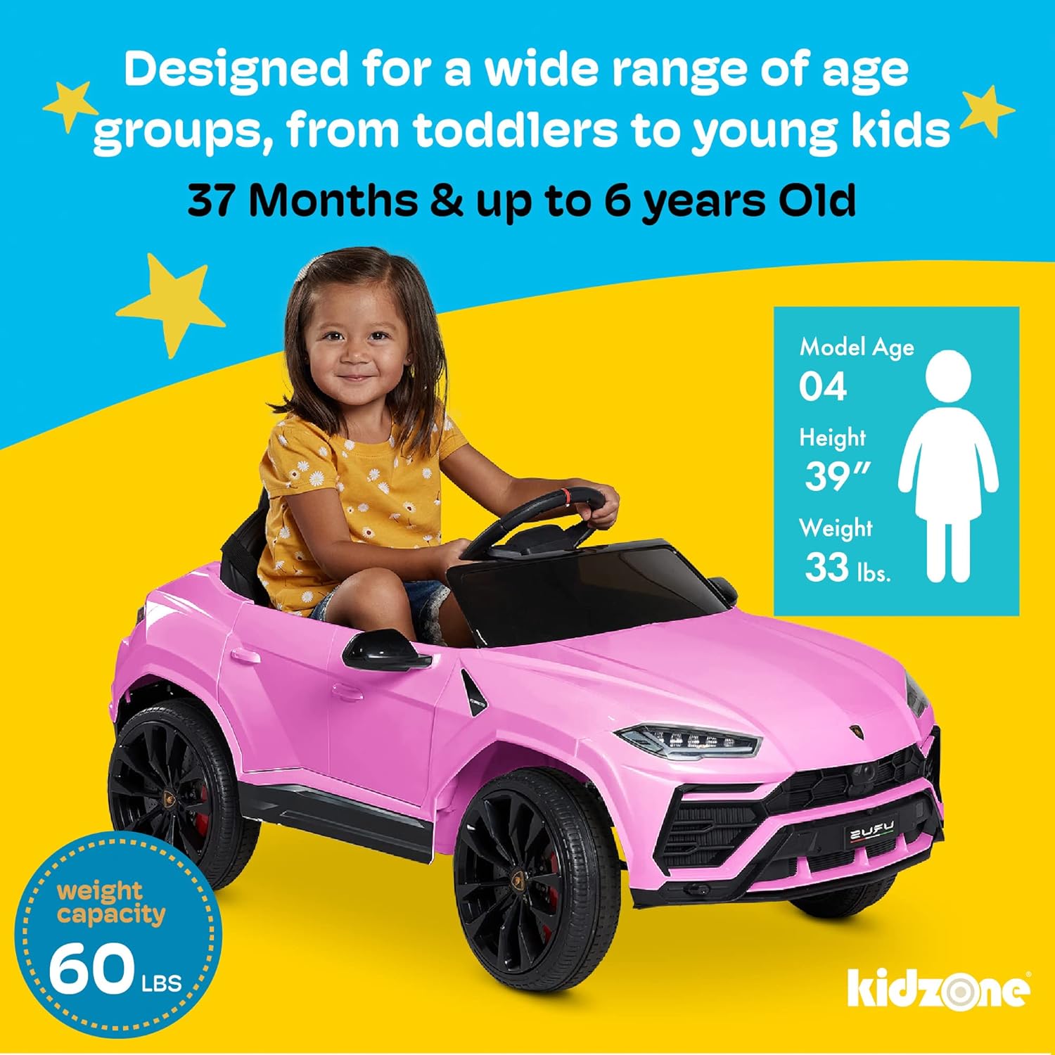 Kidzone Ride On Car 12V Lamborghini Urus Kids Electric Vehicle Toy w/Parent Remote Control, Horn, Radio, Port, AUX, Spring Suspension, Opening Door, LED Light - Blue