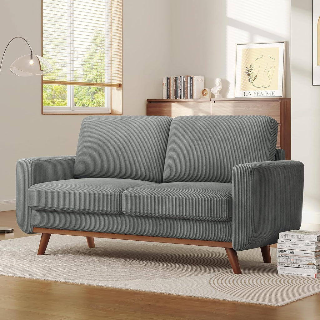 Vesgantti 68' Loveseat Sofa Dark Gray, Comfy Corduroy Couch with Spring Cushion and Solid Wood, Modern Extra Deep Seat for Bedroom, Living Room, Office