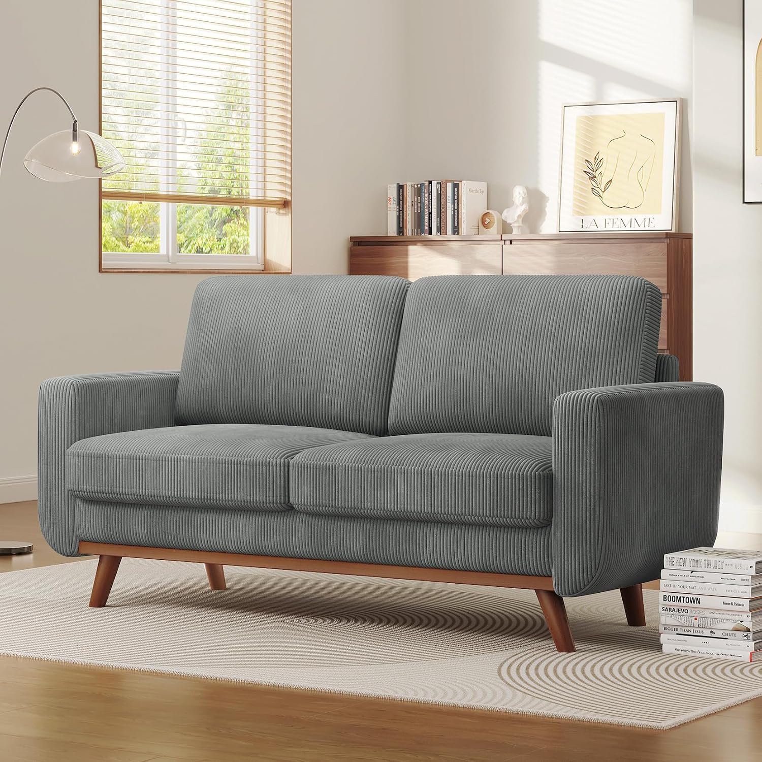 Vesgantti 68' Loveseat Sofa Dark Gray, Comfy Corduroy Couch with Spring Cushion and Solid Wood, Modern Extra Deep Seat for Bedroom, Living Room, Office