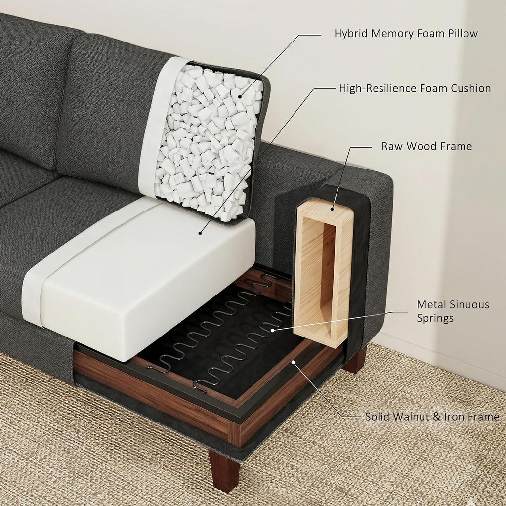 Gericco Mid Century Modern Couches for Living Room, 89' Comfy Couch Sofa with 3-Seater Deep Seats, Upholstered Sofas for Living Room, Office Apartment, Bedroom, Dark Grey