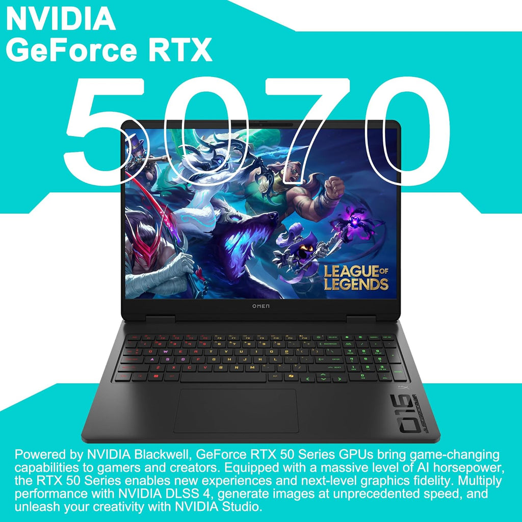 HP Omen 16 Gaming AI Laptop 16' WQXGA 240Hz (500nits 100% sRGB) AMD 10-core Ryzen AI 9 365 (Up to 50 Tops) 32GB RAM 2TB SSD GeForce RTX 5070 GDDR7 DLSS4 (Up to 798 Tops) RGB Backlit Win11Pro ICP Hub