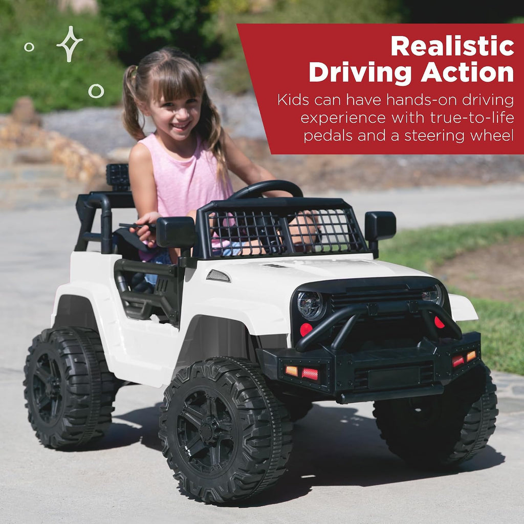 Best Choice Products 12V Kids Electric Vehicle Toy Ride On Car with Parent Remote Control for Toddlers, Seat Harness, 61 lbs Weight Capacity, Locking Doors, Spring Suspension, Bluetooth - White