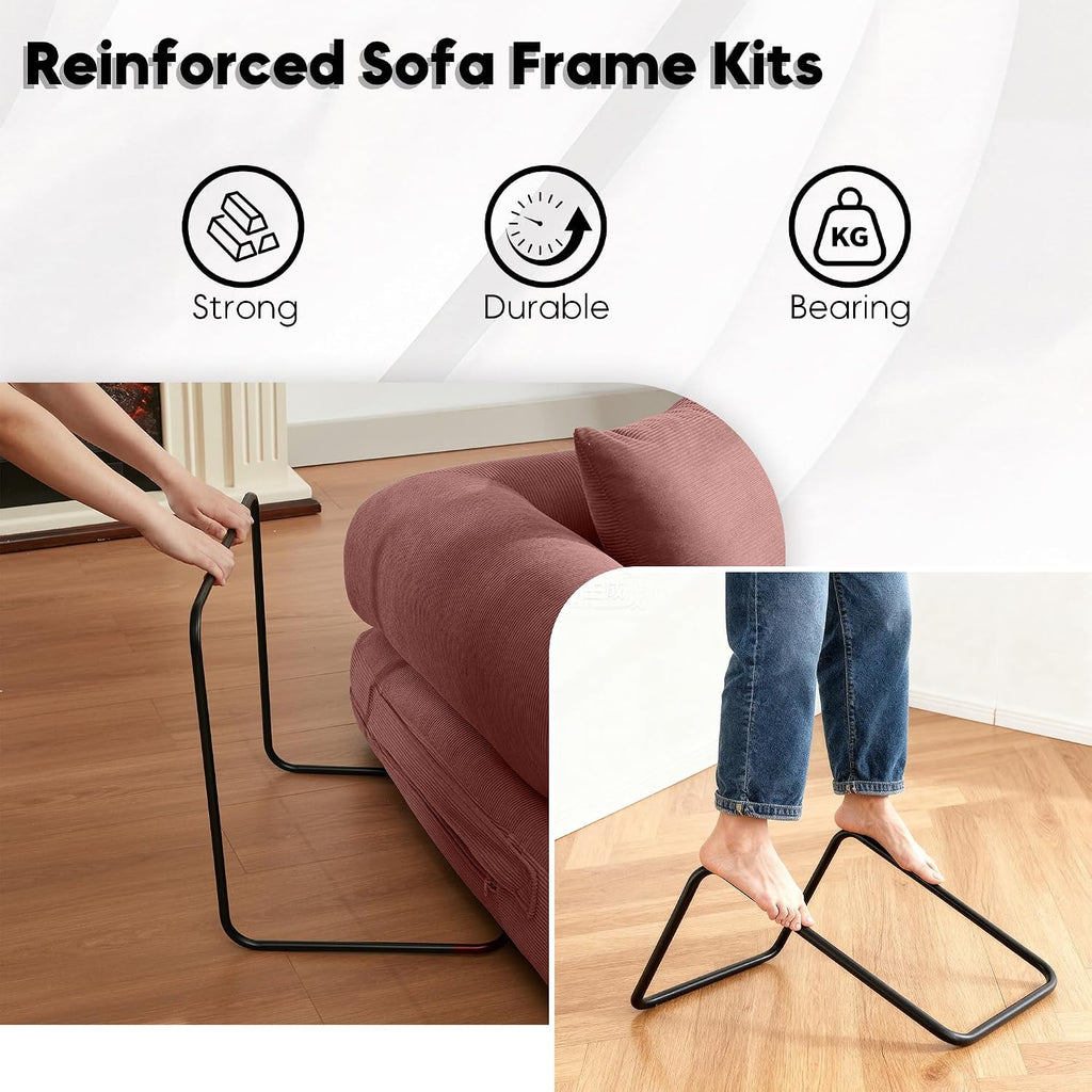 ZEIINPA 78.5 Inch Convertible Sleeper Sofa Bed, 5 in-1 Boneless Floor Couch Bed with Fixed-Shape Frame, Modular Futon Couch for Living Room, Apartments, RV Studio, Bedroom, Small Spaces, Pink