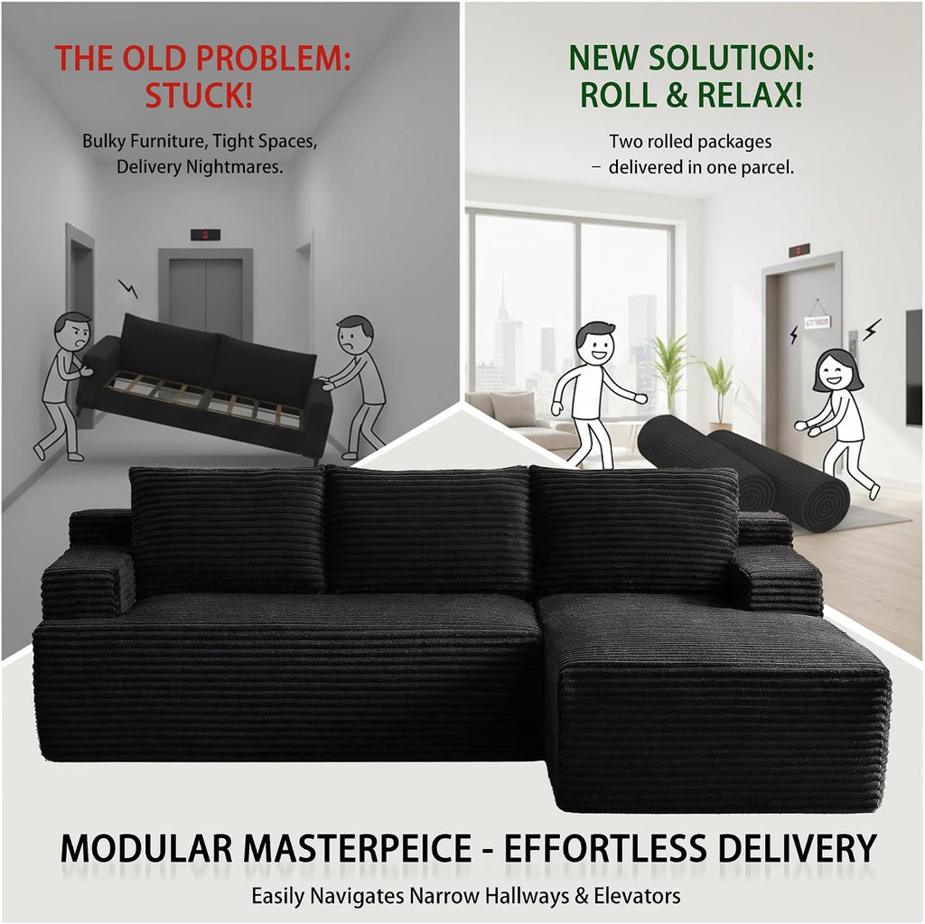 96''Sectional Couches for Living Room,Modern Modular Sectional Sofa,Upholstered Boneless Couch Comfy Cloud Couch with L Shaped Chaise (Black, 96''W Right Facing Chaise)