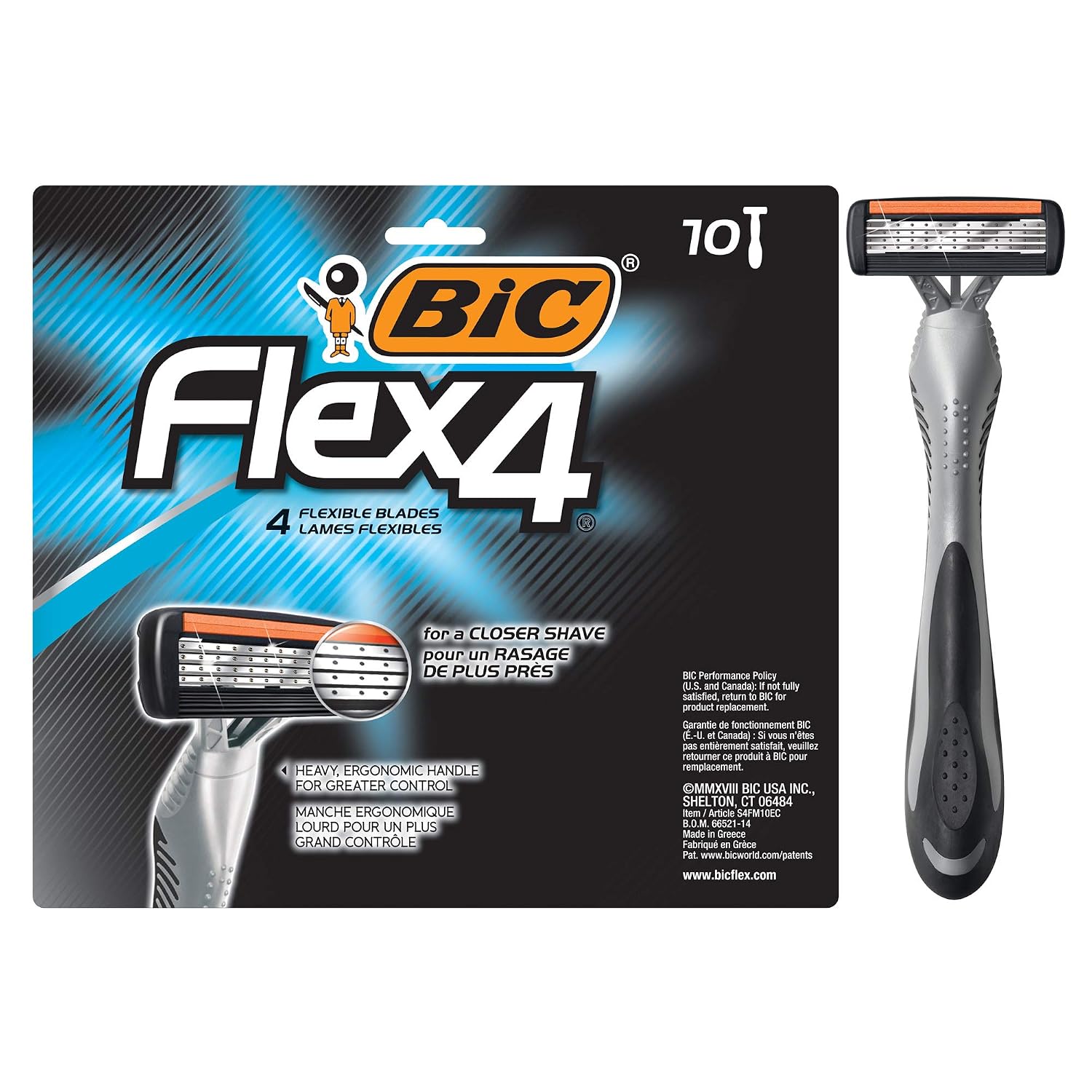 BIC Flex 4 Sensitive Disposable Razors For Men,For a Smooth,Ultra-Close and Comfortable Shave,10 Piece Disposable Razor Set with 4 Blades,(Pack of 12)