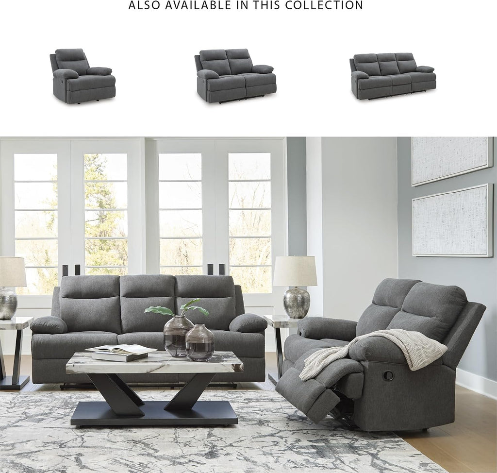 Signature Design by Ashley Yarrow Lane Classic Chenille Manual Pull Tab Reclining Sofa with Drop Down Table and USB Charging, Gray