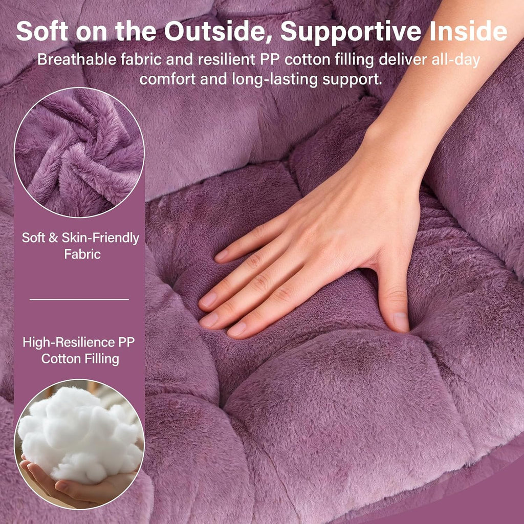 MBOOYOME Lazy Chair with Ottoman, Modern Accent Lounge Armchair with Side Pocket & Foldable Footstool, Leisure Reading Chair for Living Room, Bedroom, Dorm & Office, Plush Purple