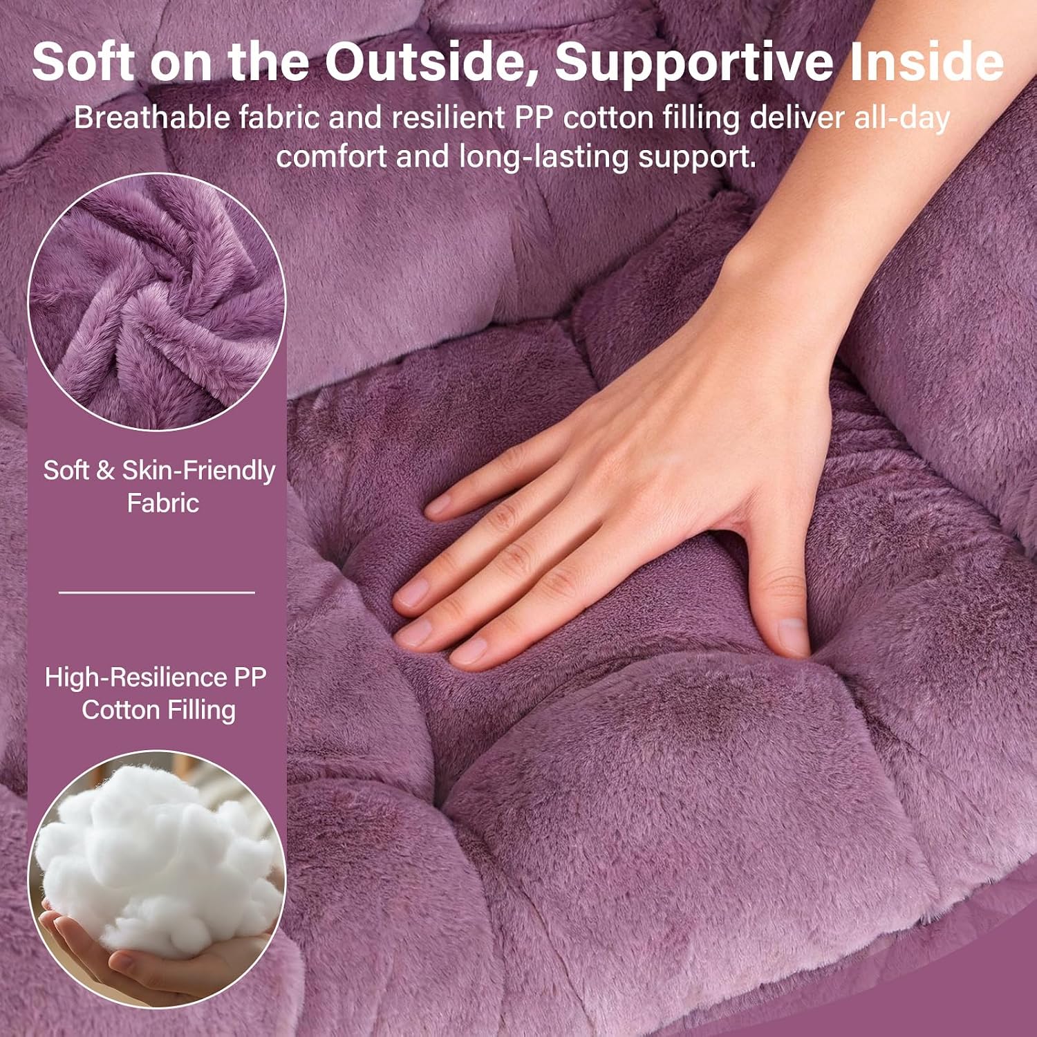 MBOOYOME Lazy Chair with Ottoman, Modern Accent Lounge Armchair with Side Pocket & Foldable Footstool, Leisure Reading Chair for Living Room, Bedroom, Dorm & Office, Plush Purple