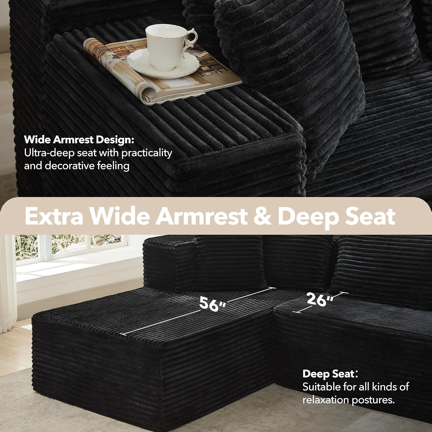 Modular Sectional Sofa Cloud Sectional Couch, 106' Comfy L Shaped Couches for Living Room,Oversized Sofa Sleeper with Deep Seat, No Assembly Required