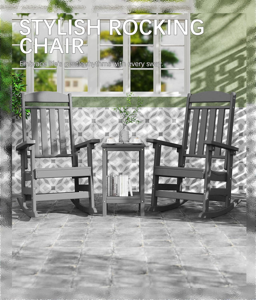 FOOWIN Outdoor Rocking Chair Set of 2, High Back Patio Rocking Chair, HDPE All Weather Resistant Porch Rocker for Adult, Oversized Rocking Chairs for Garden, Lawn, Indoor & Outdoor Use, Grey