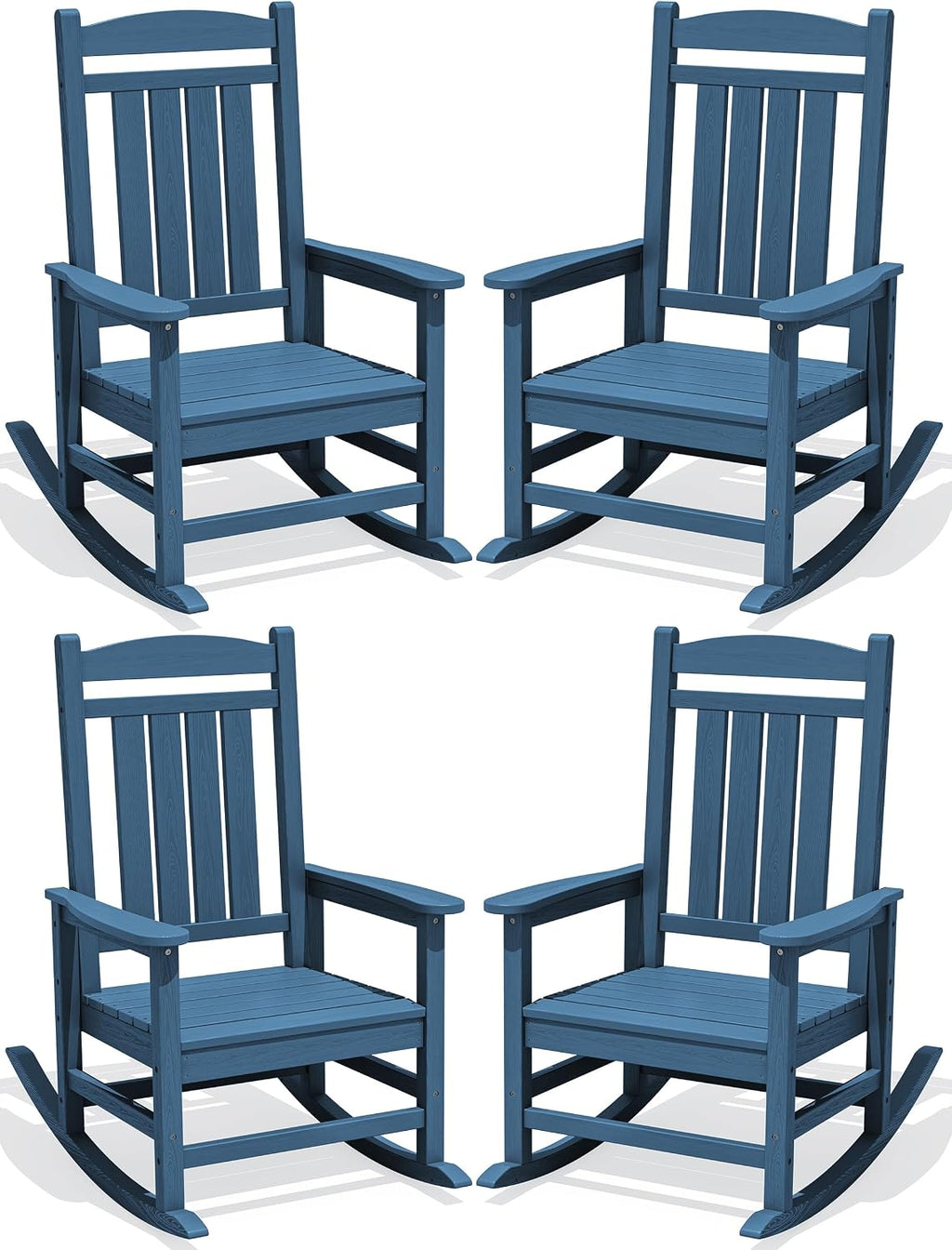 KINGYES Oversized HDPE Patio Rocking Chair Set of 4, Outdoor Rocking Chairs Porch Rocker for Adults, Navy