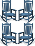 KINGYES Oversized HDPE Patio Rocking Chair Set of 4, Outdoor Rocking Chairs Porch Rocker for Adults, Navy