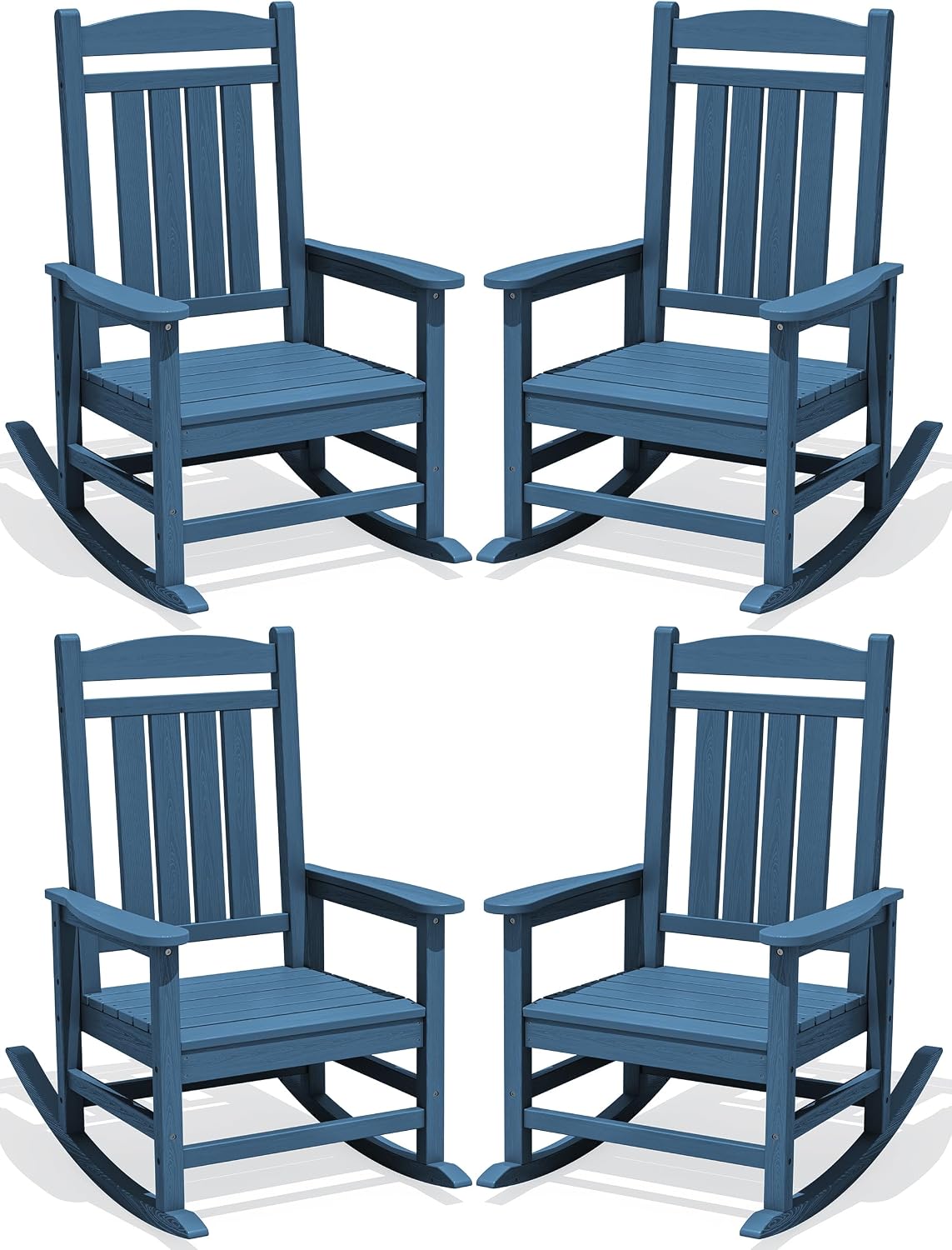KINGYES Oversized HDPE Patio Rocking Chair Set of 4, Outdoor Rocking Chairs Porch Rocker for Adults, Navy