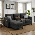 Convertible Sectional Sofa with Storage Ottoman, 77' L-Shaped 3-Seat Couch with Skin-Friendly Corduroy Fabric, Reversible Small Sectional for Small Space, Apartment, Living Room and Office(Dark Grey)