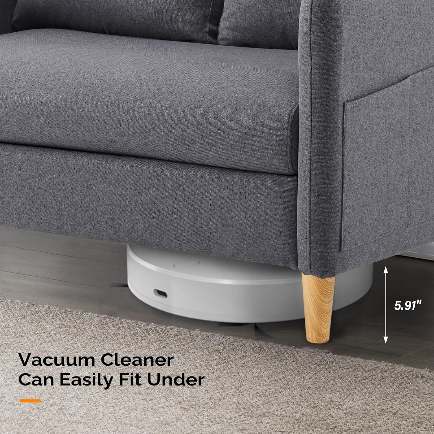 VINGLI 47' Small Couch, Dark Grey Linen Loveseat Sofa Mini Couch Mid Century Modern Decor Love Seat for Small Spaces Living Room, Bedroom, Play Room