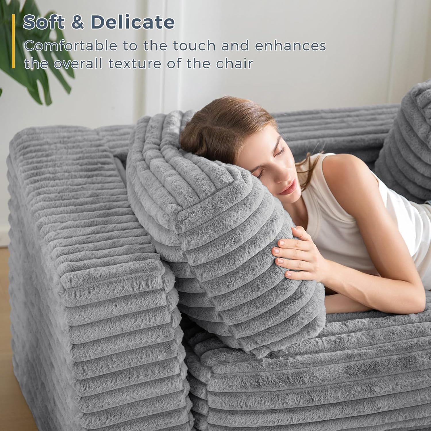 MAXYOYO Giant Bean Bag Chair for Adults, Upholstered Loveseat Floor Sofa with Pillows and Armrests, Large Bean Bag Sofa Plush Chair Bean Bag Couch for Bedroom Living Room, Grey