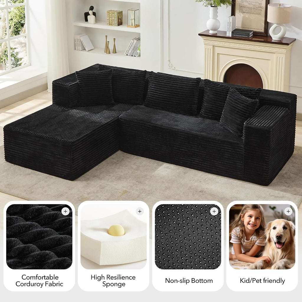 Modular Sectional Sofa Cloud Sectional Couch, 106' Comfy L Shaped Couches for Living Room,Oversized Sofa Sleeper with Deep Seat, No Assembly Required