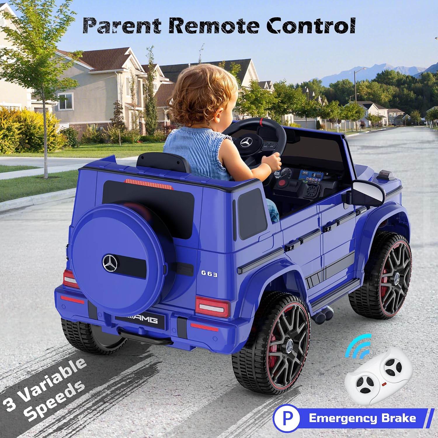 ANPABO Licensed Mercedes-Benz G63 Car for Kids, 12V Ride on Car w/Parent Remote Control, LED Headlights, Music Player/Bluetooth & Horn, Soft Start, Low Battery Prompt, Kids Electric Car, Blue