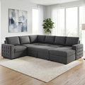 HONBAY Sectional Sleeper Sofa with Pull-Out Bed Storage Chaise, 6 Seater Couch for Living Room, Middle Grey