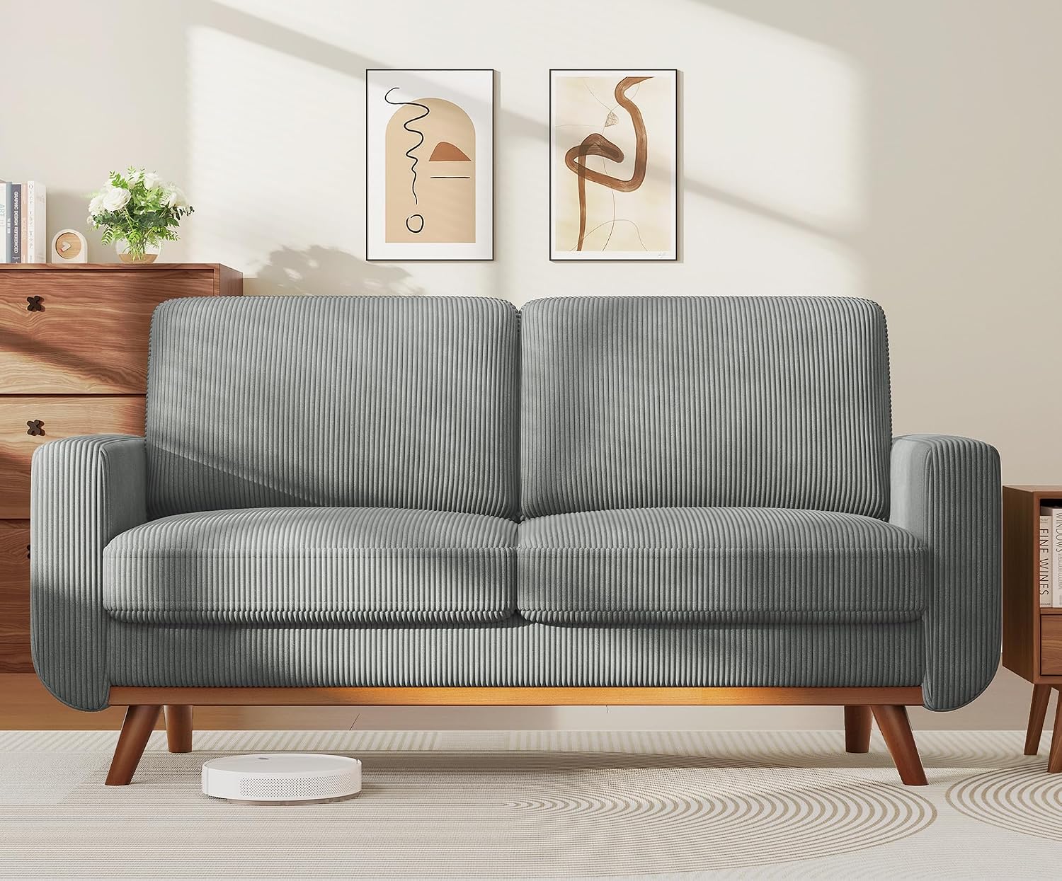 Vesgantti 68' Loveseat Sofa Dark Gray, Comfy Corduroy Couch with Spring Cushion and Solid Wood, Modern Extra Deep Seat for Bedroom, Living Room, Office