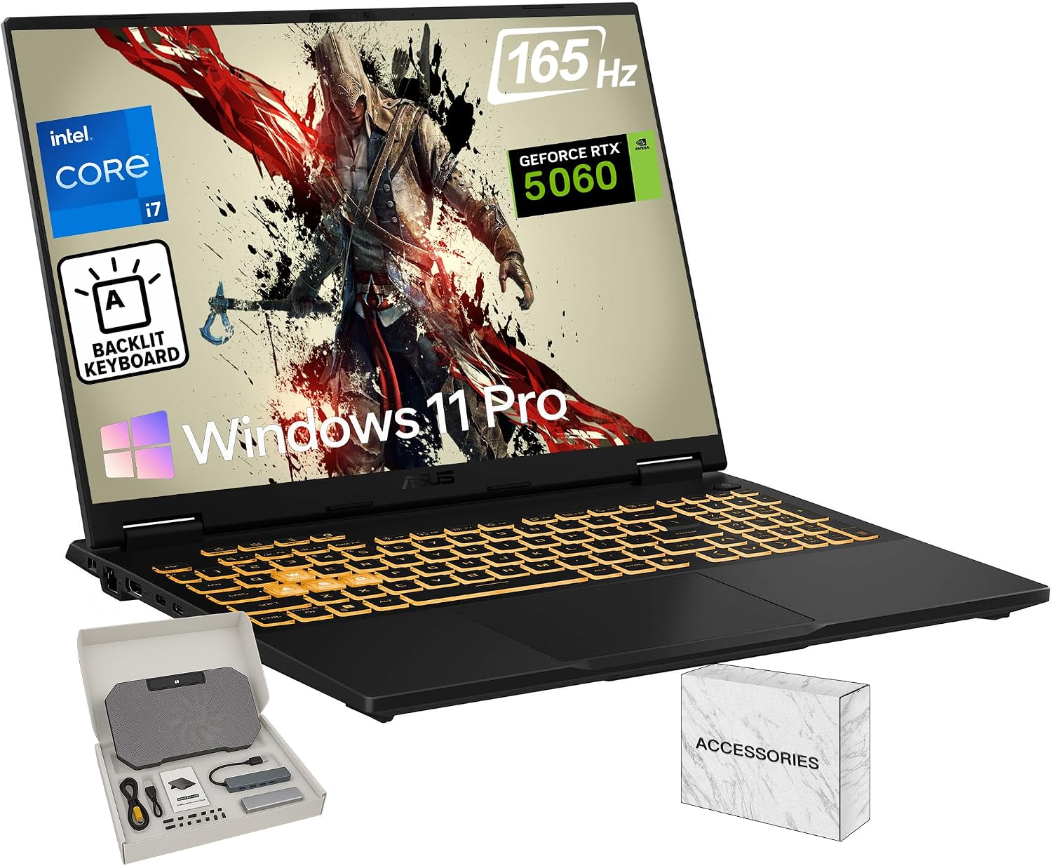 ASUS TUF F16 Gaming Laptop, NVIDIA GeForce RTX 5060, 14 Gen Intel 16-Core i7-14650HX, 16' FHD+ 165Hz Anti-Glare Display, Backlit Keyboard, 32GB DDR5 RAM, 1TB SSD, Win 11 Pro, WiFi 6E, w/Accessories