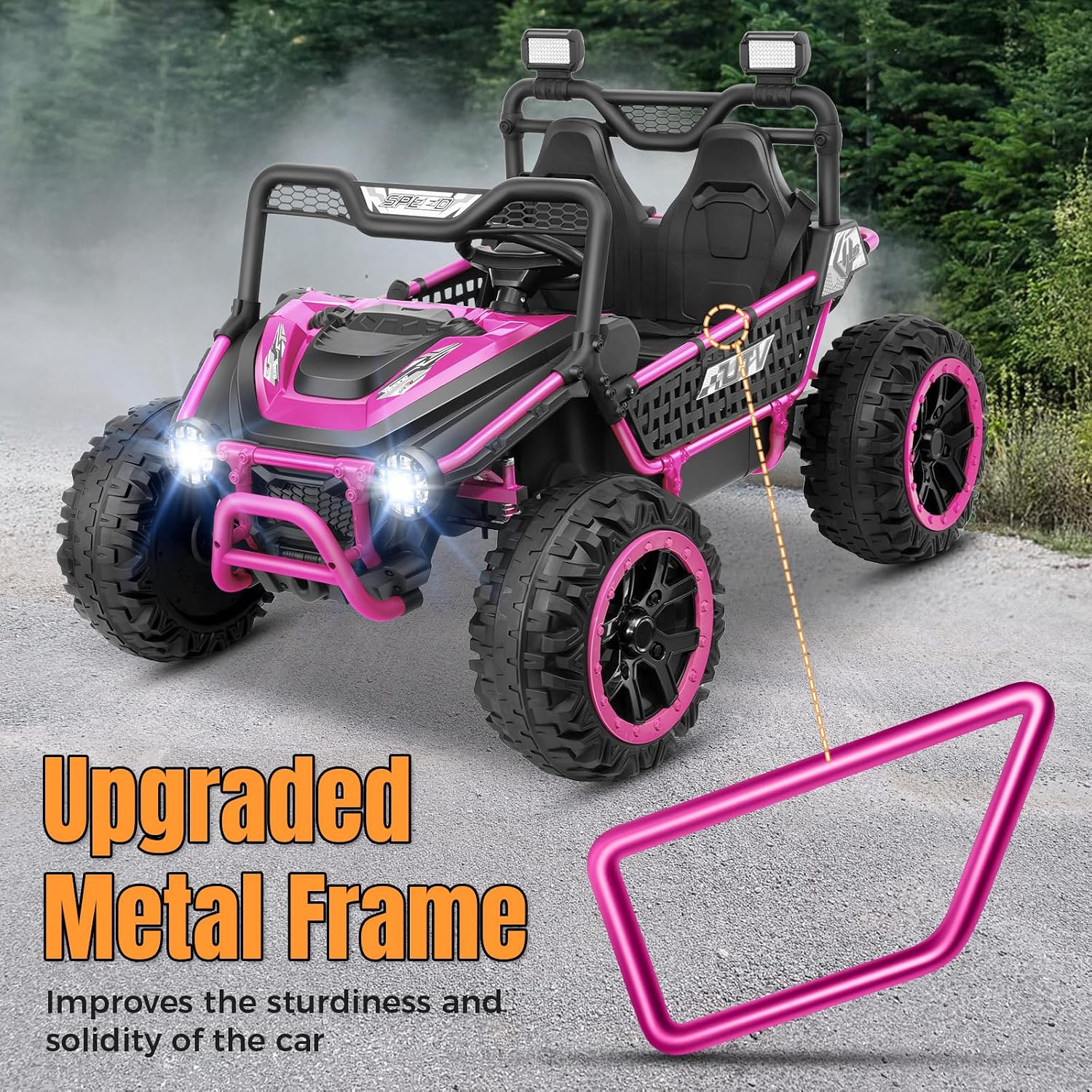Hikole 24V Ride on Toy Car for Big Kids 4-8, XL Kids UTV 2 Seater with Remote Control, 22' Spacious Seat, MP3 & USB, 3 Speed, Storage, Electric Power Wheels for Boys Girls, Pink
