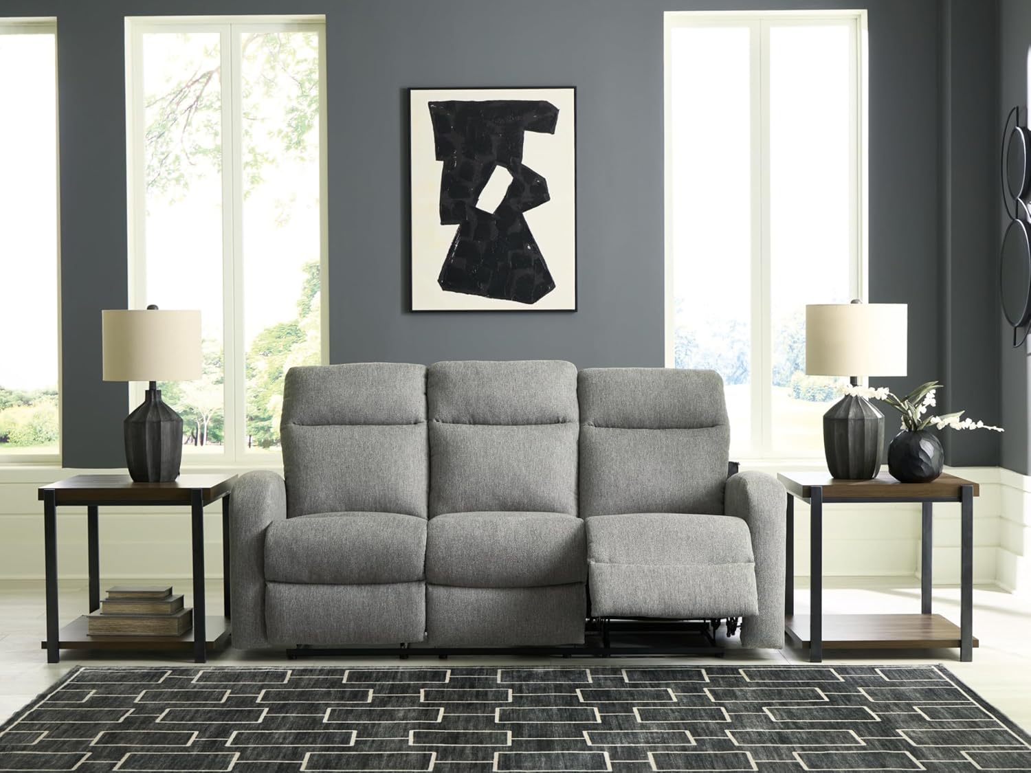 Signature Design by Ashley Carrigan Lane Classic Manual Pull Tab Dual Sided Reclining Sofa with Position Lock, Gray