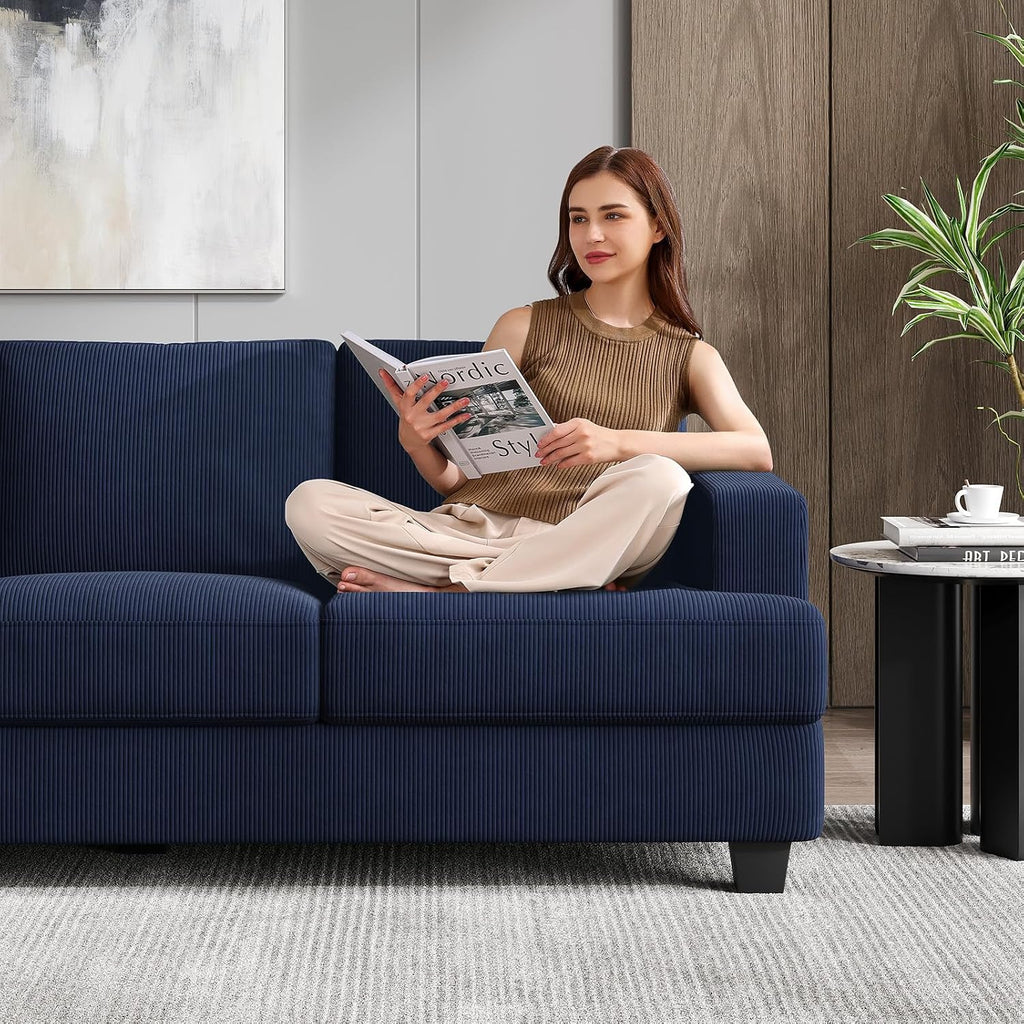 COPIAE 89 Inch Sofa with Extra Deep Seats Oversize, 3 Seater Sofa for Living Room, Modern Couch and Sofa, Comfy Armrests and Seats and Backrests, Easy Installation, Corduroy Fabric Blue