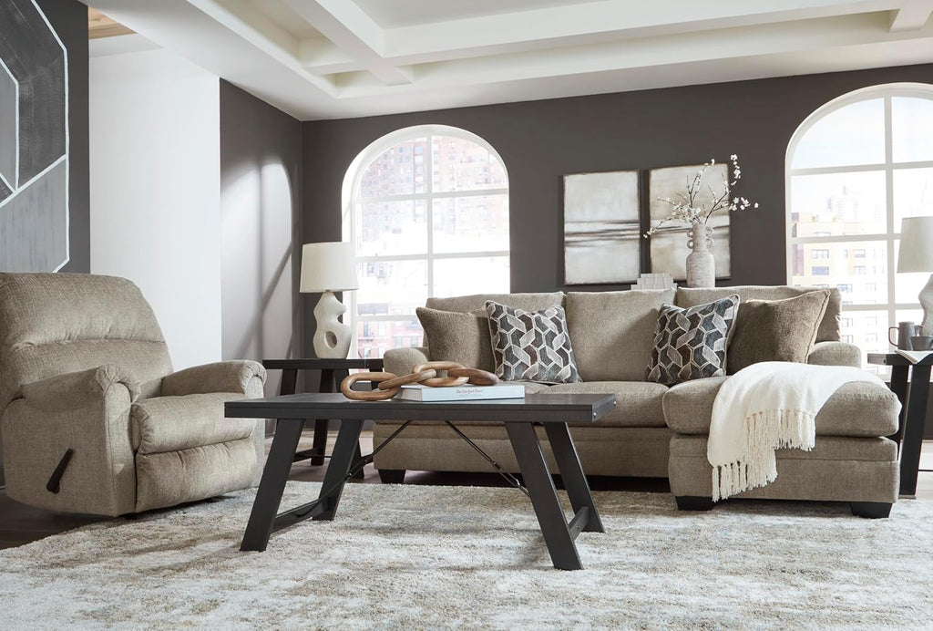 Signature Design by Ashley Stonemeade Casual Right-Arm Facing Sofa Chaise with 4 Toss Pillows, Light Brown