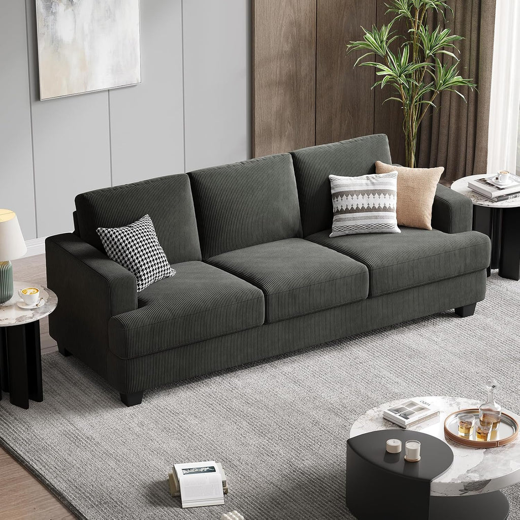 COPIAE 89 Inch Sofa with Extra Deep Seats Oversize, 3 Seater Sofa for Living Room, Modern Couch and Sofa, Comfy Armrests and Seats and Backrests, Easy Installation, Corduroy Fabric Grey